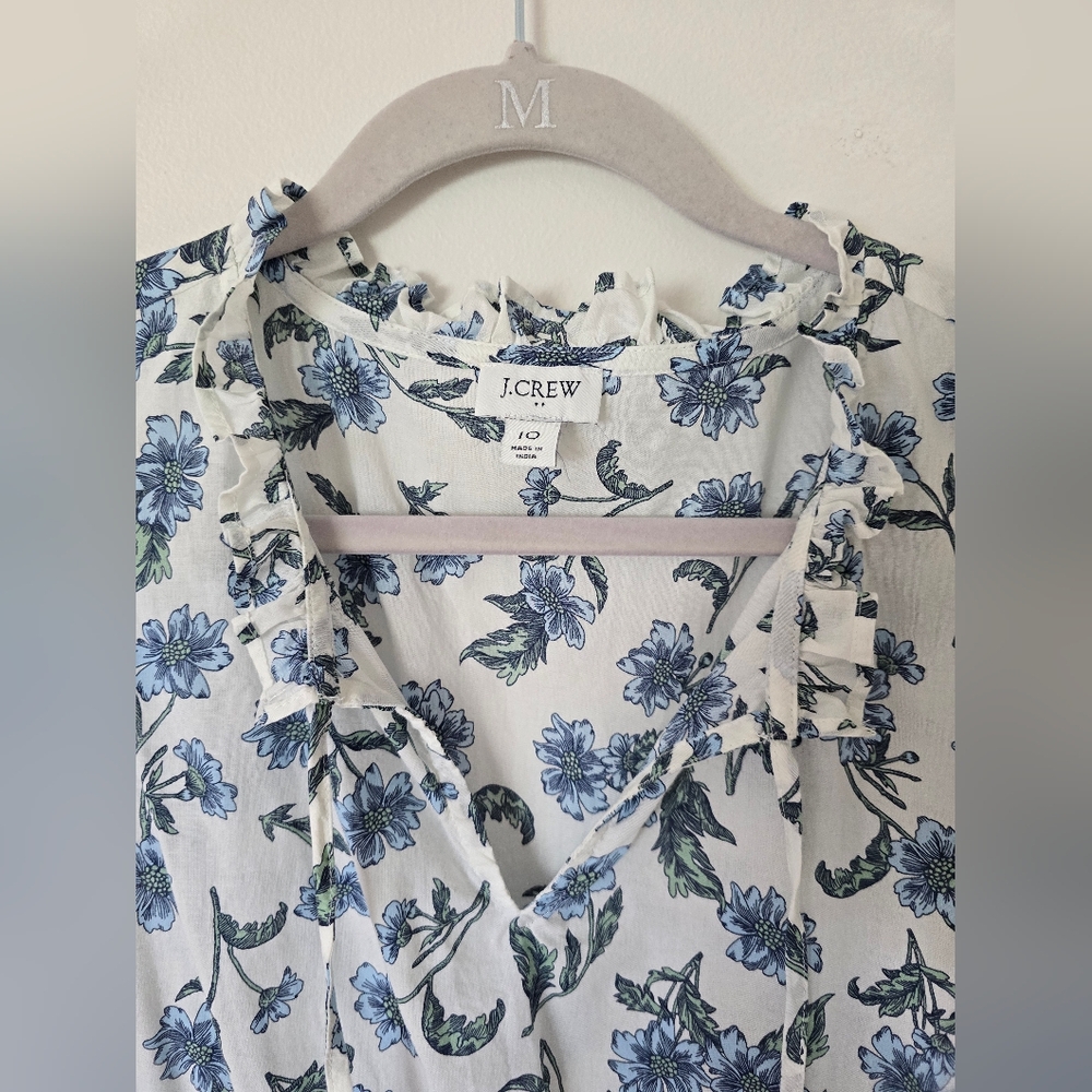 J. Crew Size 10 Womens White Blue Floral Cotton Sleeveless Maxi Dress - Picture 5 of 10